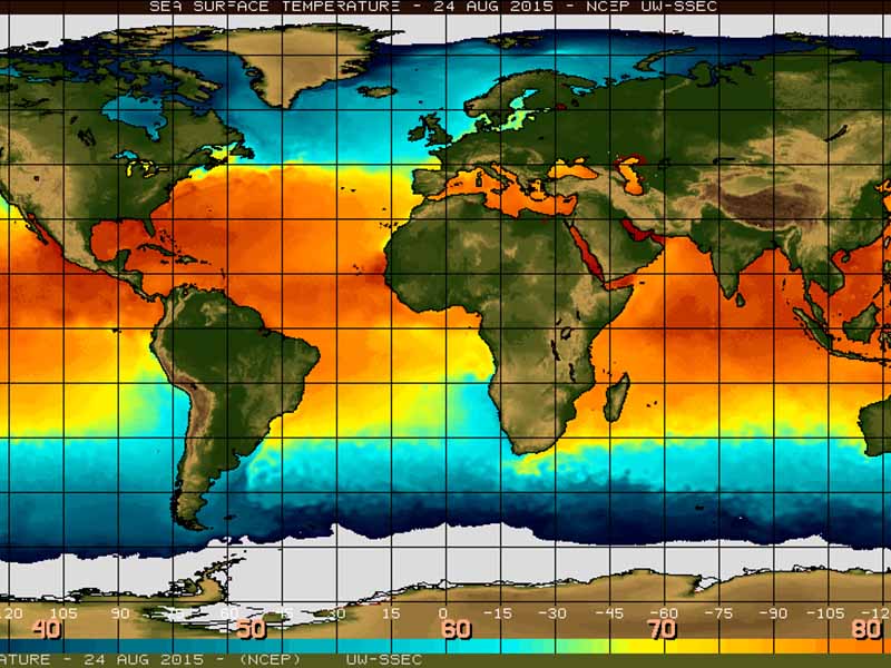 World map showing the increase in sea surface temperatures